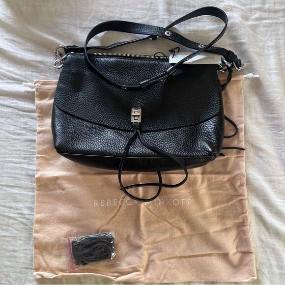 Rebecca Minkoff Darren Top Zip Leather Shoulder Bag Black NEW MSRP $328 - Picture 5 of 12